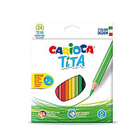 Карандаши 24 цвета Carioca "Tita", яркий ударопрочный грифель 3.0 мм, шестигранные, пластиковые, картон,