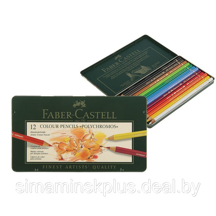 Карандаши художественные цветные Faber-Castell Polychromos® 12 цветов, в металлической коробке - фото 1 - id-p213938206