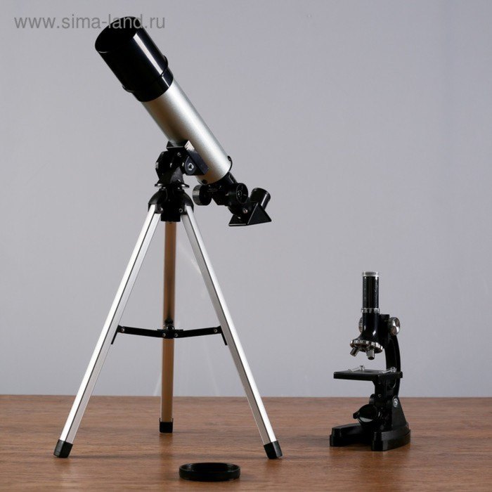 Набор телескоп 90х, d=50мм + микроскоп 1200х, с подсветкой, 2АА - фото 1 - id-p213942666