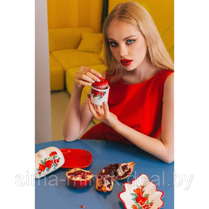 Маслёнка Доляна «Гранат», 17,2×12,4×8,5 см, цвет красный и белый - фото 5 - id-p213947779
