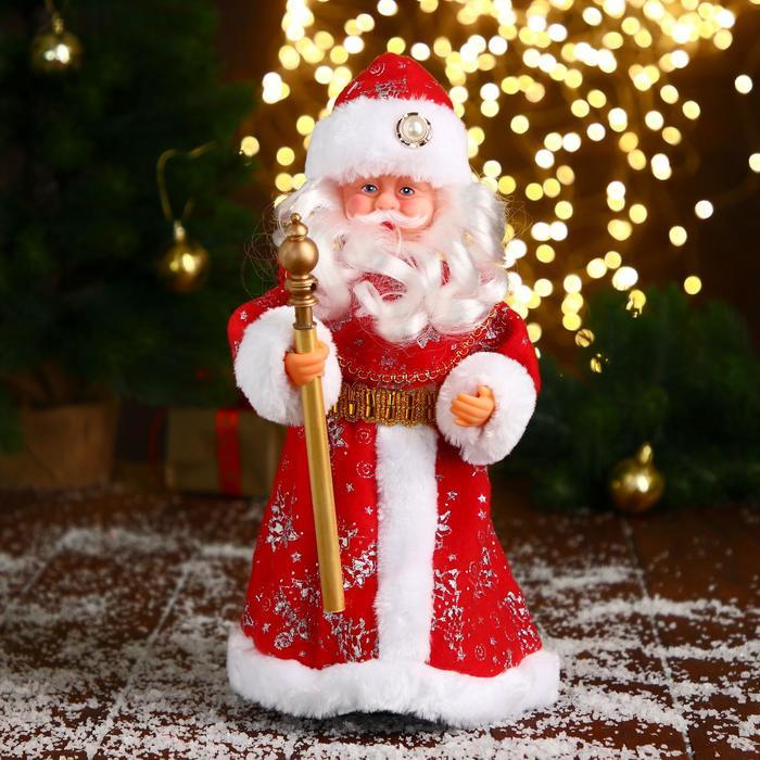 Дед Мороз "В красной шубе и шапке с жемчужинкой" 29 см, двигается - фото 1 - id-p213942097