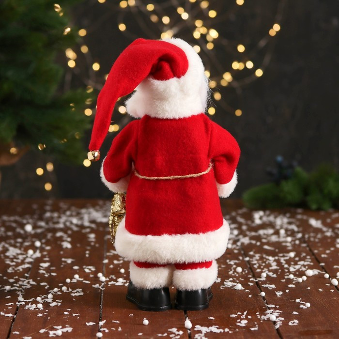 Дед Мороз "С колокольчиками и с фонариком на посохе" 30 см, двигается, красно-белый - фото 3 - id-p213942099