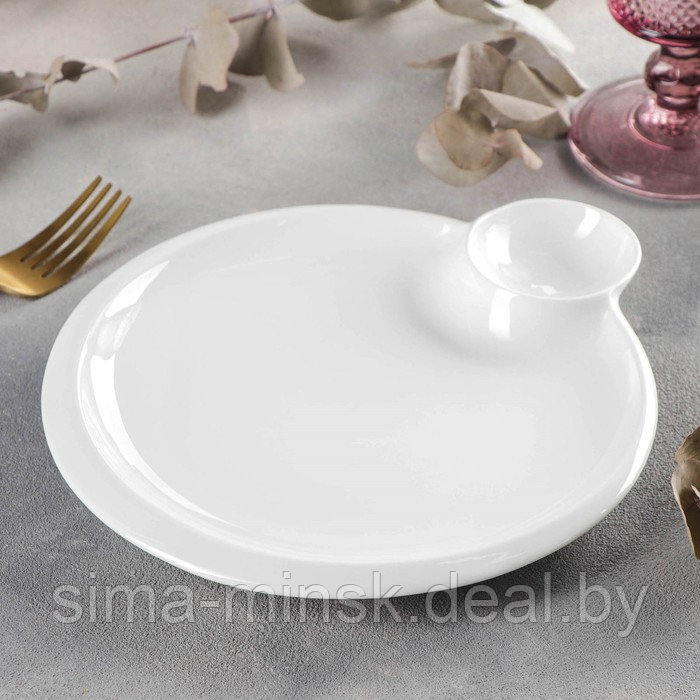 Блюдо фарфоровое круглое с соусником Wilmax Teona, d=20 см, цвет белый - фото 1 - id-p213948048