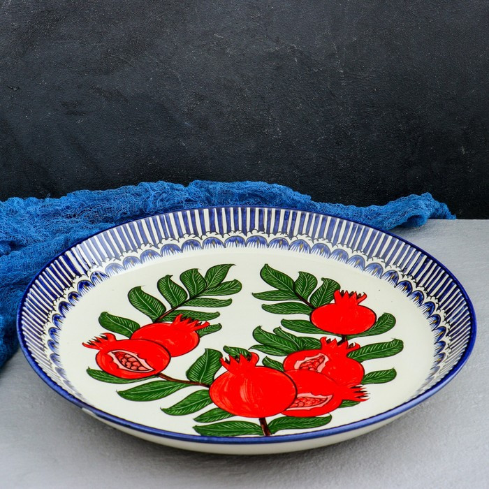 Ляган Риштанская Керамика "Гранаты", 36 см, синяя кайма - фото 1 - id-p213945186