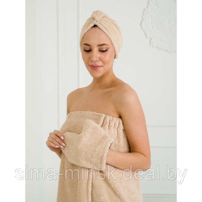 Набор для бани женский: чалма, парео, рукавица, размер XL-3XL - фото 2 - id-p213948981