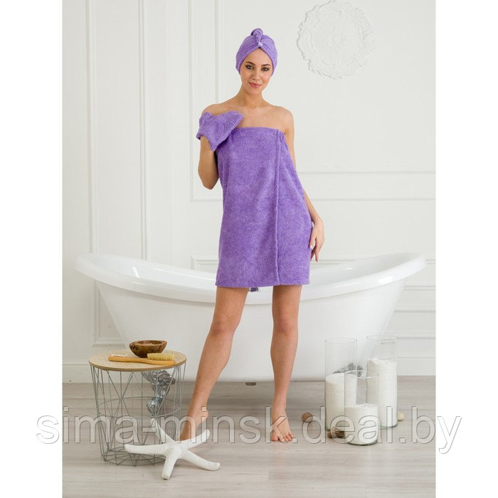 Набор для бани женский: чалма, парео, рукавица, размер XL-3XL - фото 1 - id-p213948983