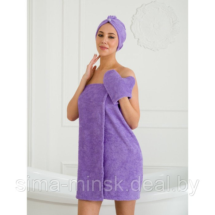Набор для бани женский: чалма, парео, рукавица, размер XL-3XL - фото 2 - id-p213948983