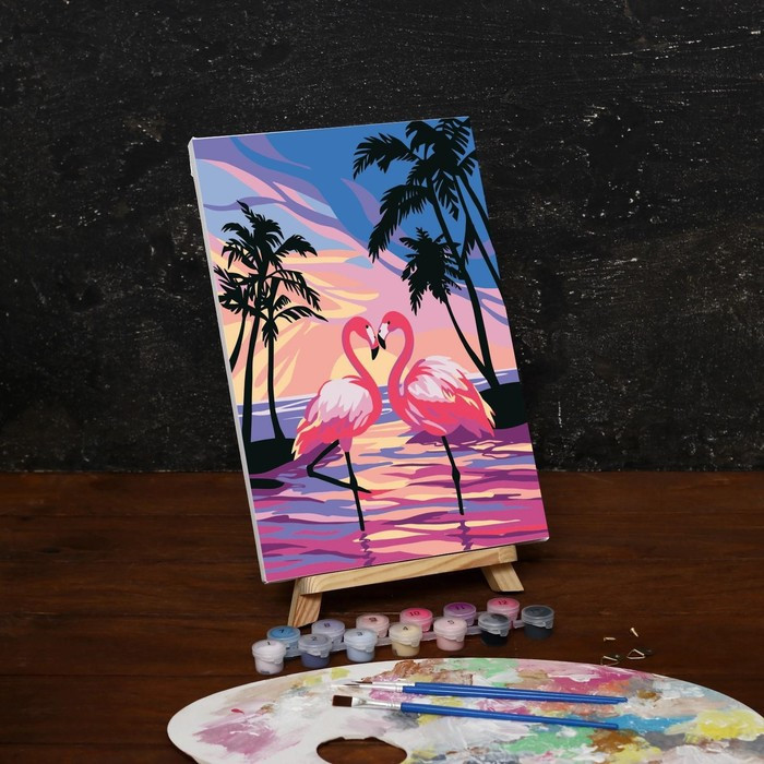 Картина по номерам на холсте с подрамником «Фламинго на закате», 30х20 см - фото 2 - id-p213943759