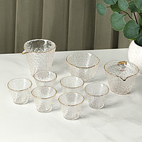 Набор чайный из стекла «Фьюжн», 9 предметов: 6 стаканов 60 мл, чайник 200 мл, чайник заварочный 200 мл,