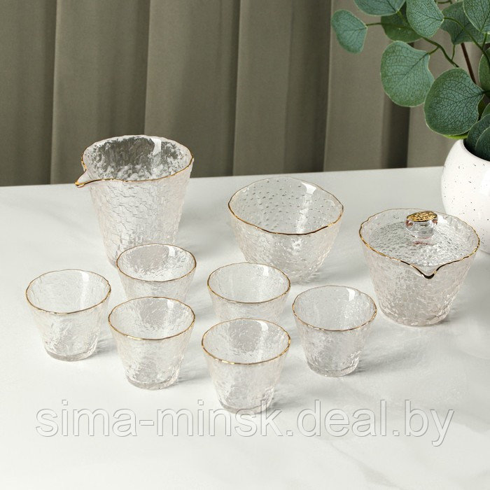Набор чайный из стекла «Фьюжн», 9 предметов: 6 стаканов 60 мл, чайник 200 мл, чайник заварочный 200 мл, - фото 1 - id-p213948551
