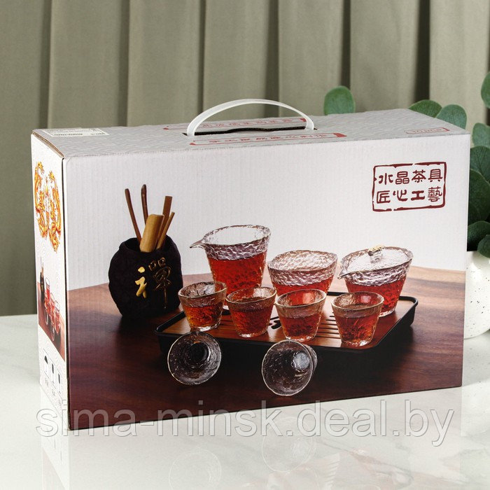 Набор чайный из стекла «Фьюжн», 9 предметов: 6 стаканов 60 мл, чайник 200 мл, чайник заварочный 200 мл, - фото 7 - id-p213948551