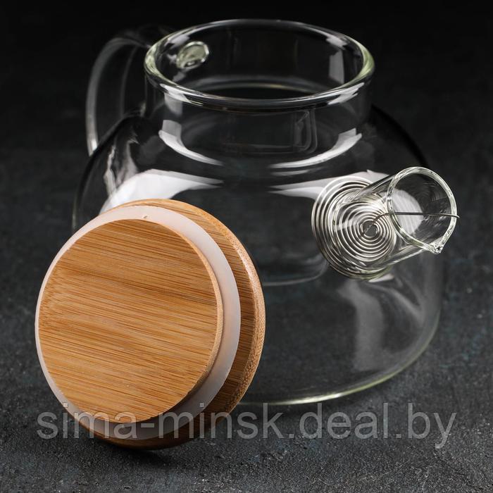 Набор чайный из стекла на деревянной подставке «Эко», 7 предметов: чайник 1,1 л, 5 кружек 120 мл, подставка - фото 5 - id-p213948554
