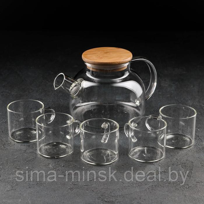 Набор чайный из стекла на деревянной подставке «Эко», 7 предметов: чайник 1,1 л, 5 кружек 120 мл, подставка - фото 7 - id-p213948554