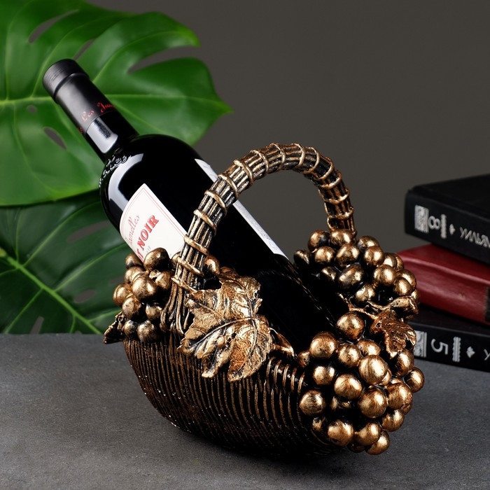 Подставка под бутылку "Корзина с виноградом" бронза с позолотой, 20х25х22см - фото 1 - id-p213944087