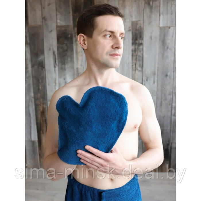 Набор для бани мужской: шапка, варежка, килт, размер 65x130 см темно-синий - фото 2 - id-p213948940