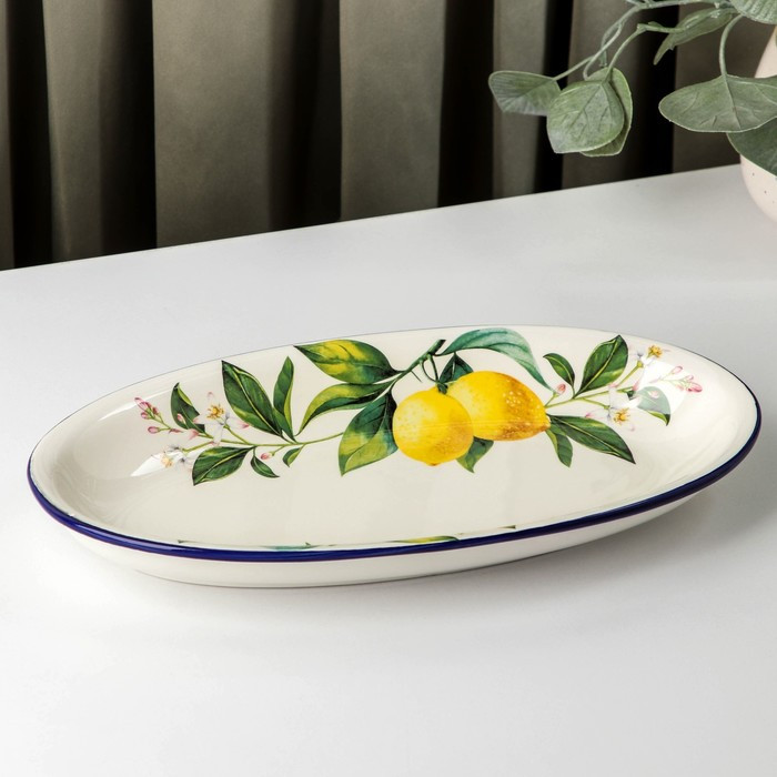 Блюдо овальное Доляна «Лимон», 28×14,5 см, цвет белый - фото 2 - id-p213946898