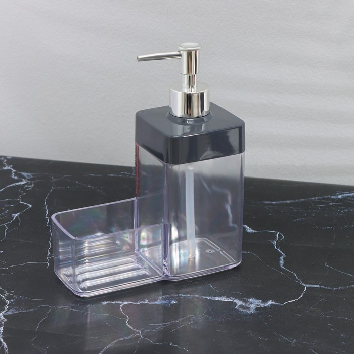 Дозатор для мыла с подставкой 15,5×7,3×19см, цвет прозрачный/серый - фото 3 - id-p213950494