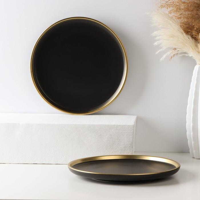 Набор фарфоровых тарелок «Ночь», 2 предмета: d=25,5 см, цвет чёрный - фото 1 - id-p213947536
