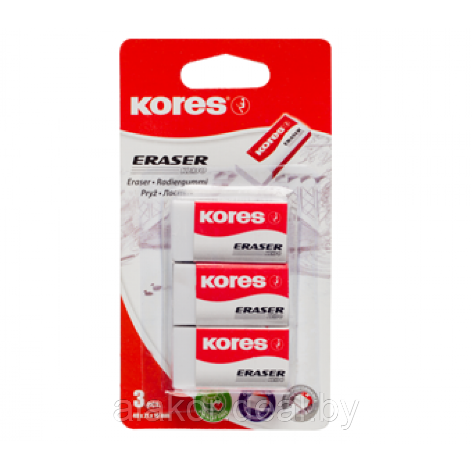 Ластик Kores KE 30, 1шт. ассорти, картонная упаковка - фото 3 - id-p214000740