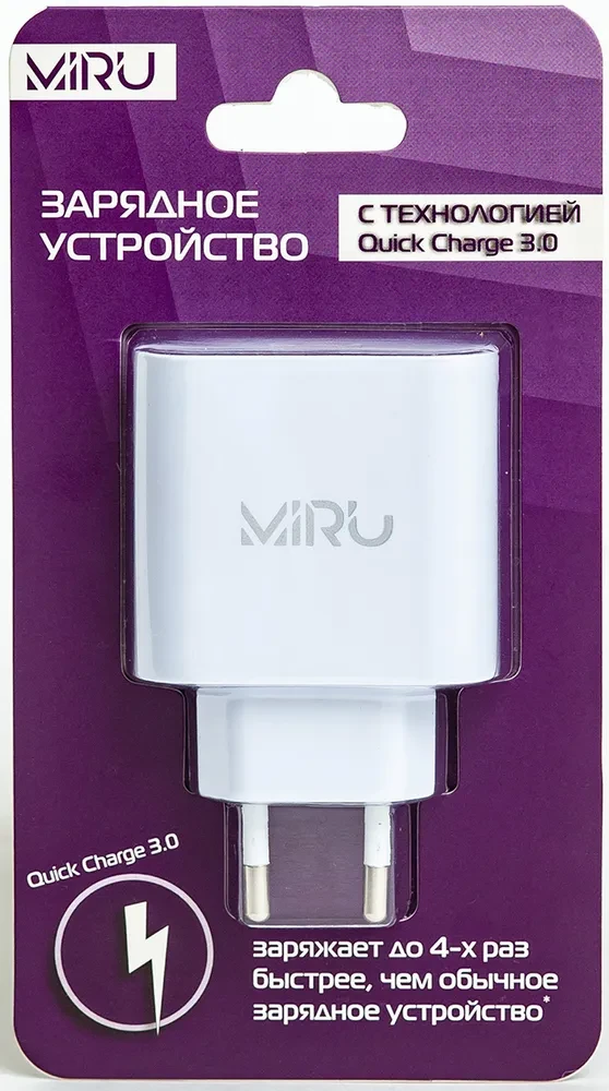 Сетевое зарядное устройство MIRU 5026 Quick Charge 3.0, USB, белое