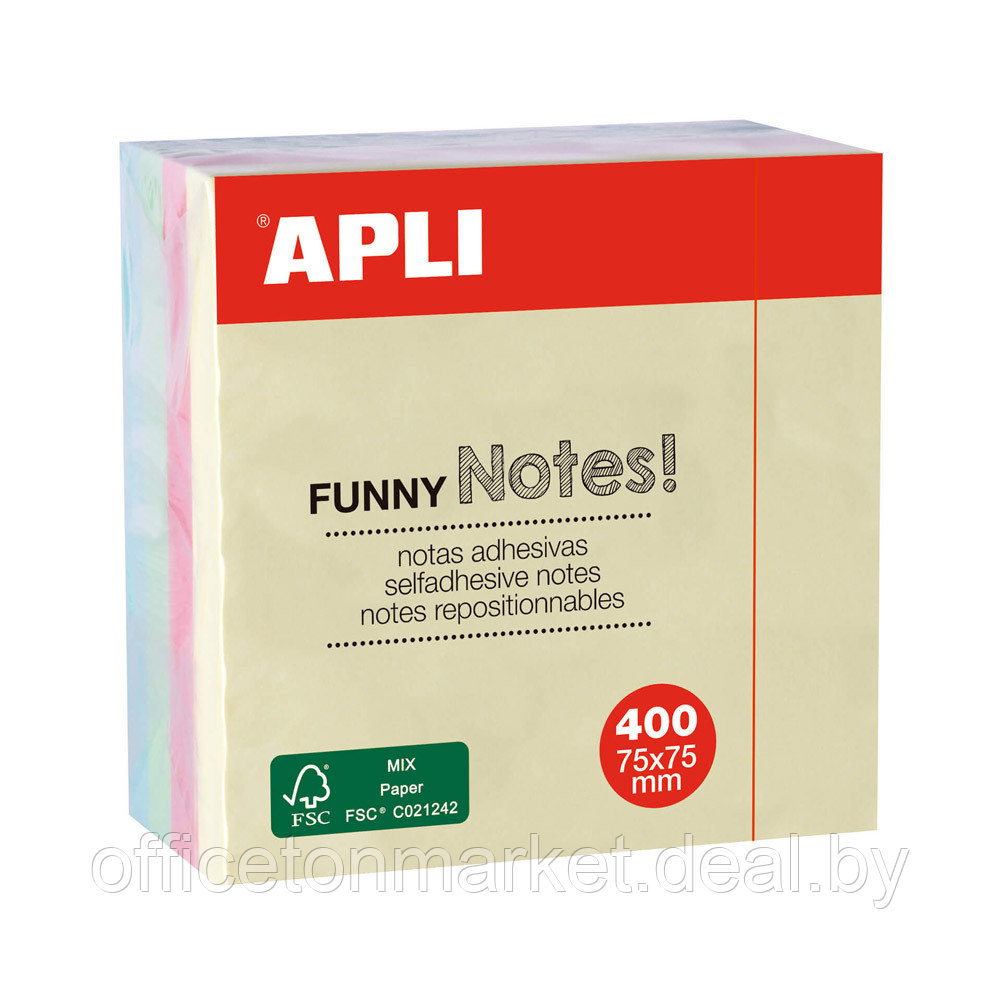 Бумага для заметок на клейкой основе "Funny notes", 75x75 мм, 400 листов, ассорти пастель - фото 2 - id-p213586924