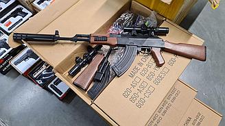 Детский игрушечный бластер на орбизах Автомат AK 47 + Глушитель + Оптика(линза) + Очки с аккумулятором