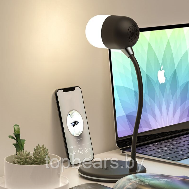 Настольная LED-лампа с функцией беспроводной зарядки и bluethooth колонки 3 в 1 L4 Lamp Speaker with Wireless - фото 1 - id-p197820759