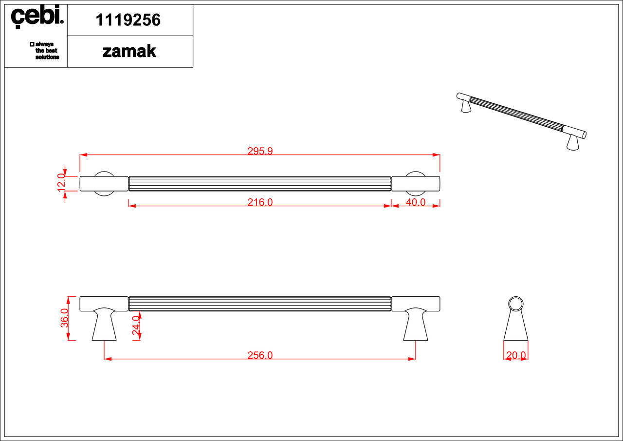 Ручка мебельная CEBI A1119 256 мм MP24 (черный) - фото 2 - id-p213689646