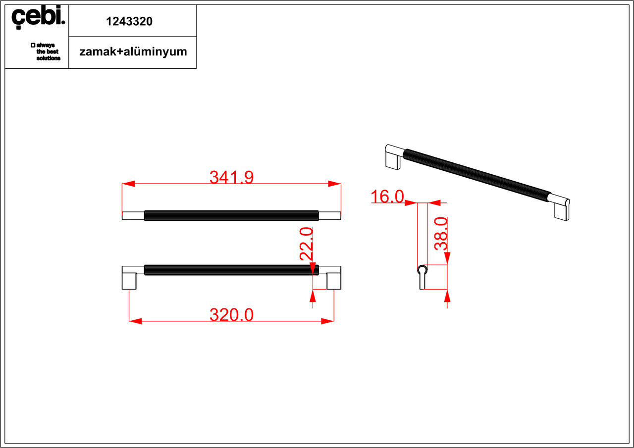 Ручка мебельная CEBI A1243 320 мм DIAMOND (алмаз) цвет MP24 черный - фото 2 - id-p213964466