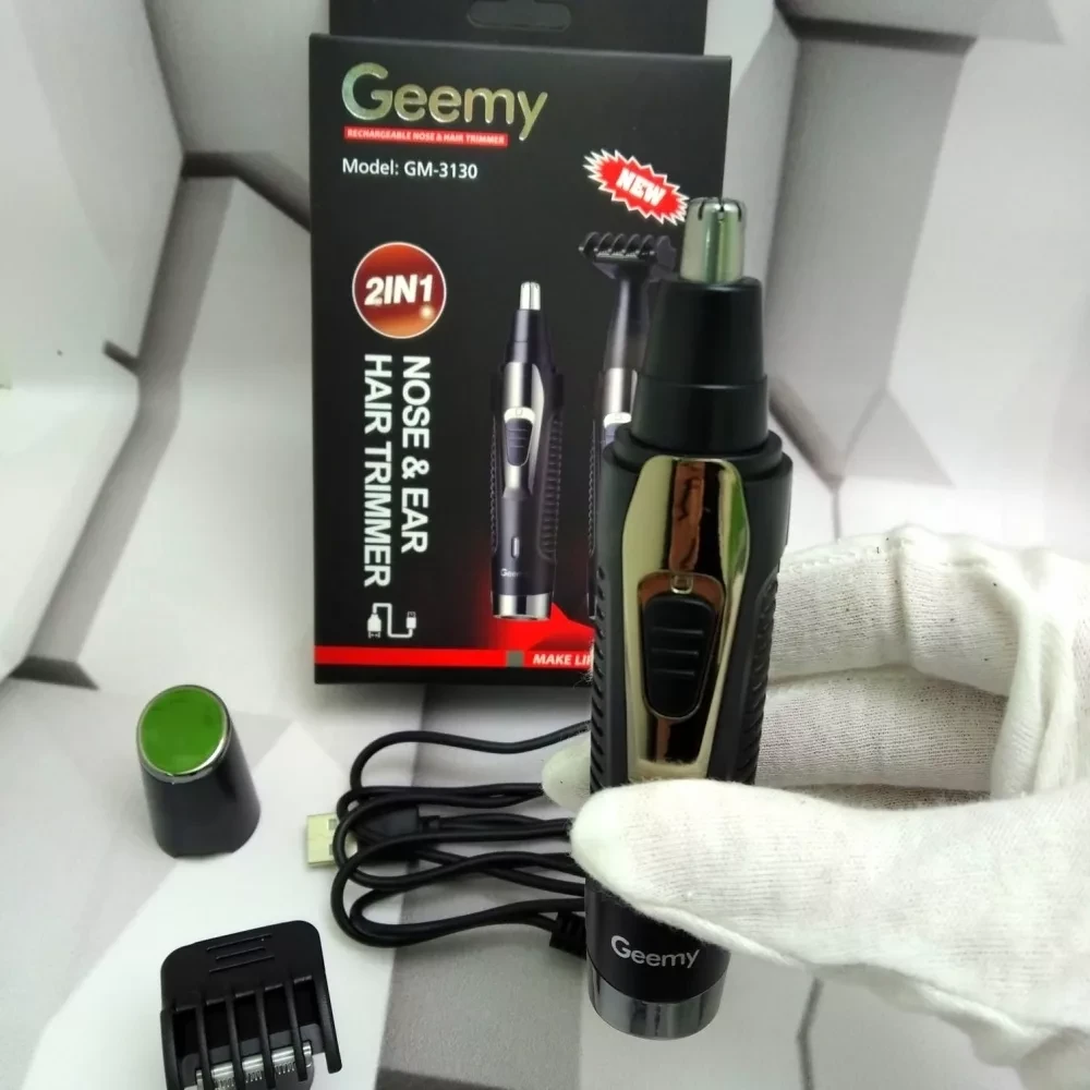 Мини-триммер для стрижки волос в носу, ушах и подравнивания бровей Geemy GM-3130 2 в 1 (насадки для носа, - фото 4 - id-p214047343