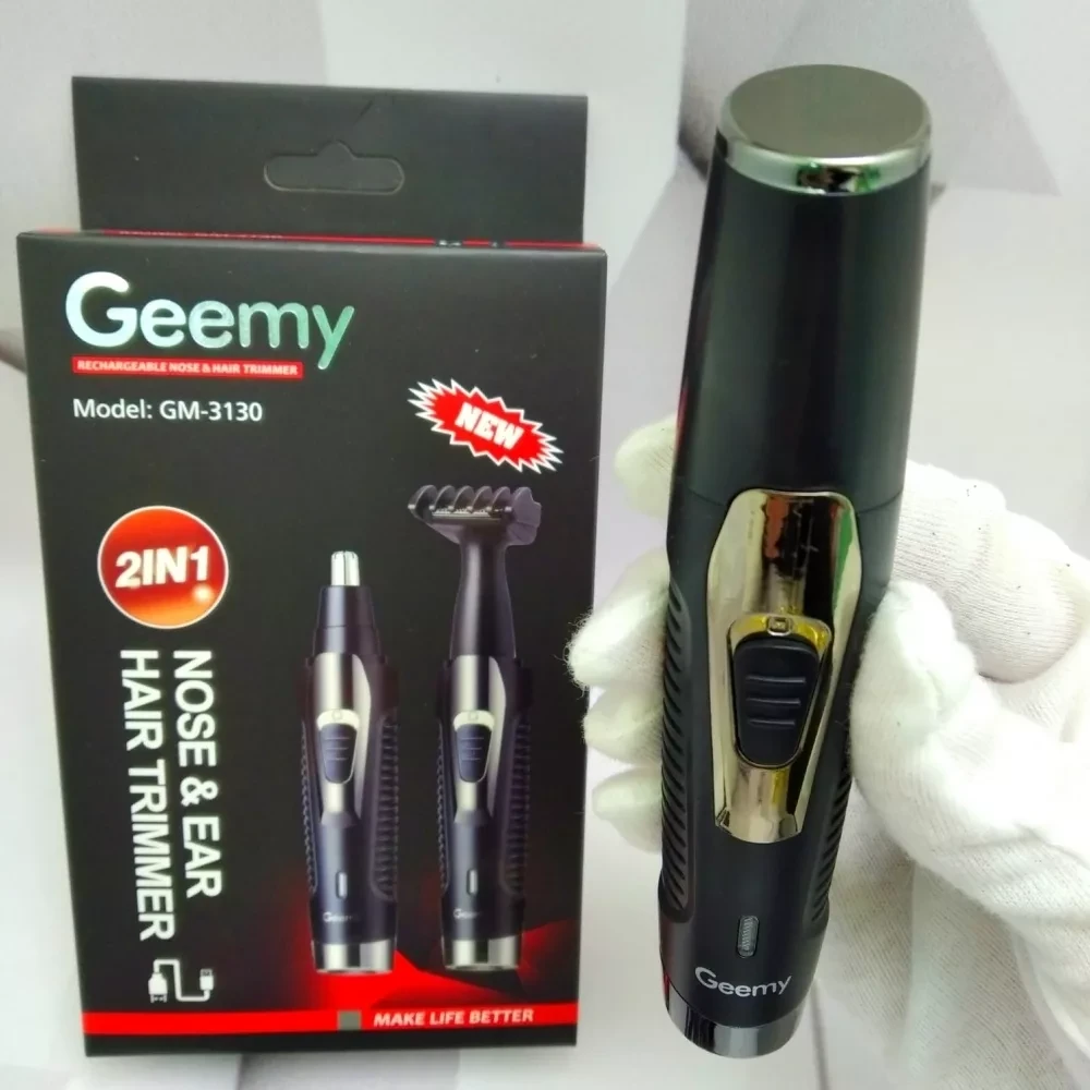 Мини-триммер для стрижки волос в носу, ушах и подравнивания бровей Geemy GM-3130 2 в 1 (насадки для носа, - фото 3 - id-p214047343