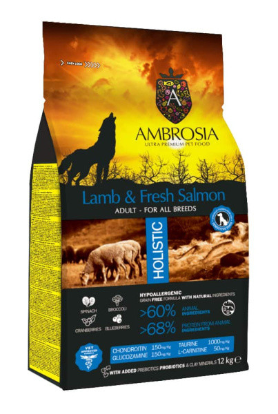 Сухой корм для собак Ambrosia Grain Free Dog Adult All Breed (ягненок, лосось) 12 кг - фото 1 - id-p214094659