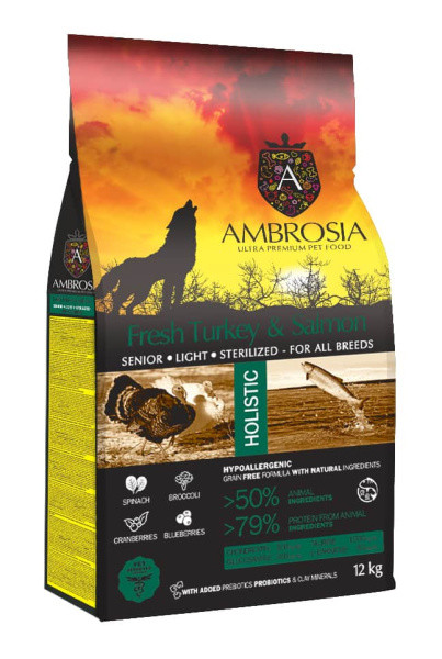 Сухой корм для собак Ambrosia Grain Free Dog Adult Light (индейка, лосось) 12 кг - фото 1 - id-p214094663