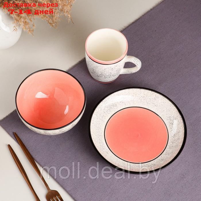 Набор посуды "Алладин", керамика, розовый, 3 предмета: салатник 700 мл, тарелка 20 см, кружка 350 мл, Иран - фото 3 - id-p214077664