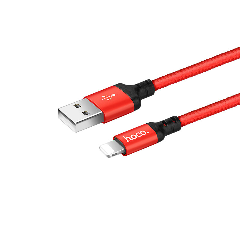 Кабель Lightning - USB 1м - HOCO X14, 2A, нейлоновая оплетка, красный - фото 2 - id-p214097121