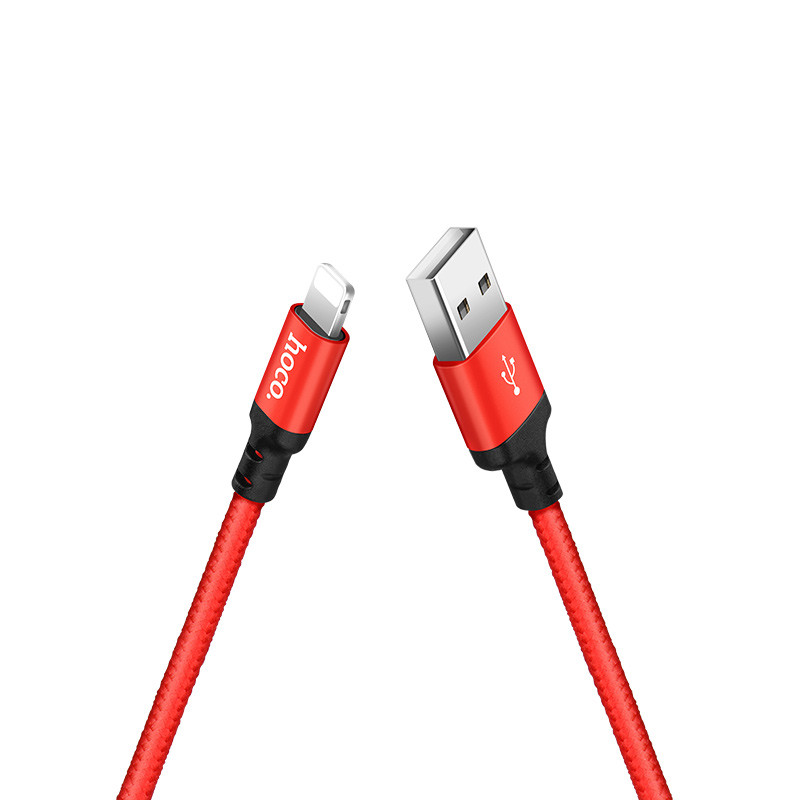 Кабель Lightning - USB 1м - HOCO X14, 2A, нейлоновая оплетка, красный - фото 3 - id-p214097121