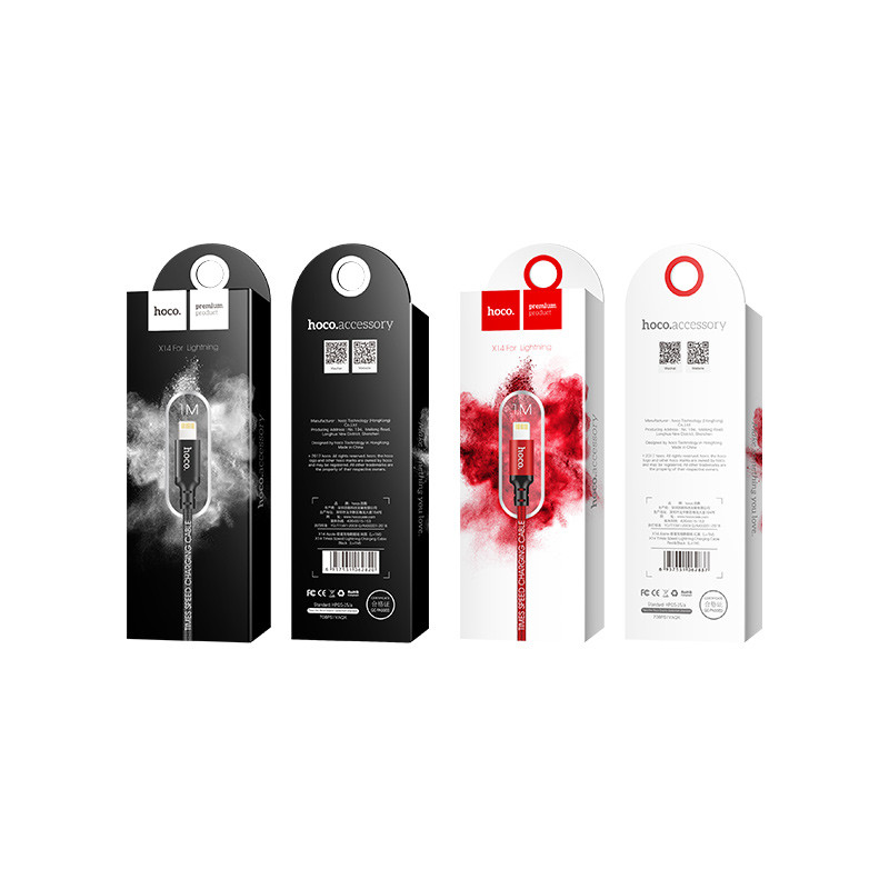 Кабель Lightning - USB 1м - HOCO X14, 2A, нейлоновая оплетка, красный - фото 5 - id-p214097121