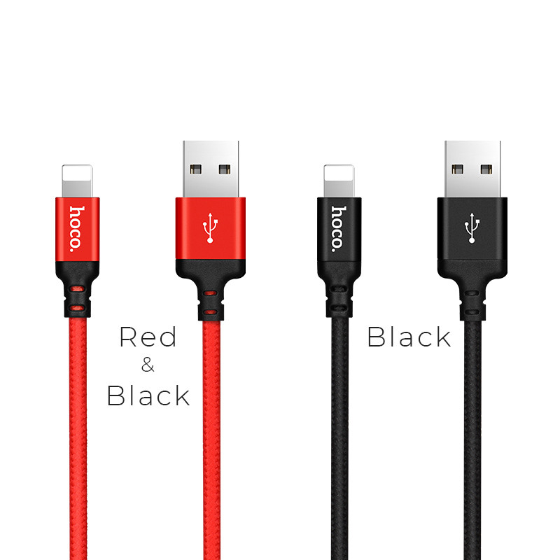 Кабель Lightning - USB 1м - HOCO X14, 2A, нейлоновая оплетка, красный - фото 6 - id-p214097121