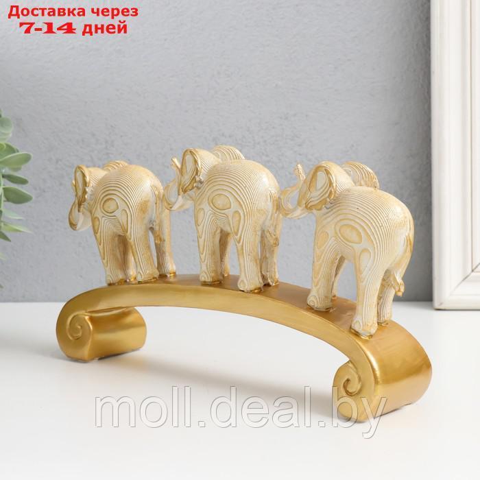 Сувенир полистоун "Три белых слона на дуге, с золотом - слои" 26х5,5х13 см - фото 2 - id-p214088702
