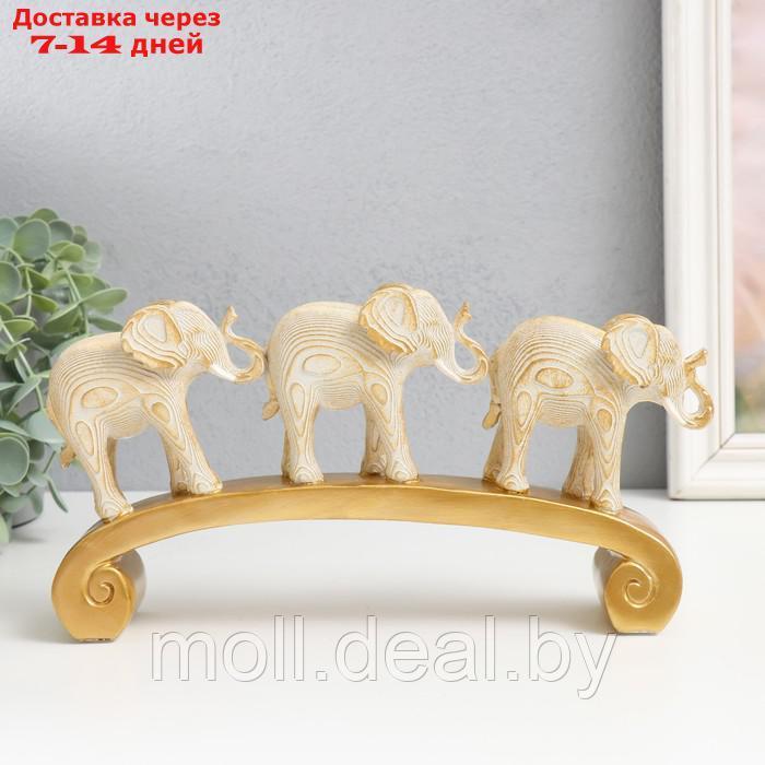 Сувенир полистоун "Три белых слона на дуге, с золотом - слои" 26х5,5х13 см - фото 4 - id-p214088702