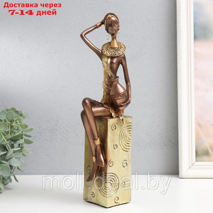Сувенир полистоун "Африканка с кувшином, на подставке" золото узор - круги 10,5х8х33,5 см - фото 1 - id-p214088746