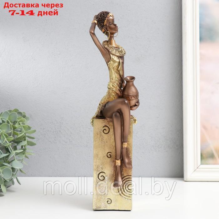 Сувенир полистоун "Африканка с кувшином, на подставке" золото узор - круги 10,5х8х33,5 см - фото 2 - id-p214088746