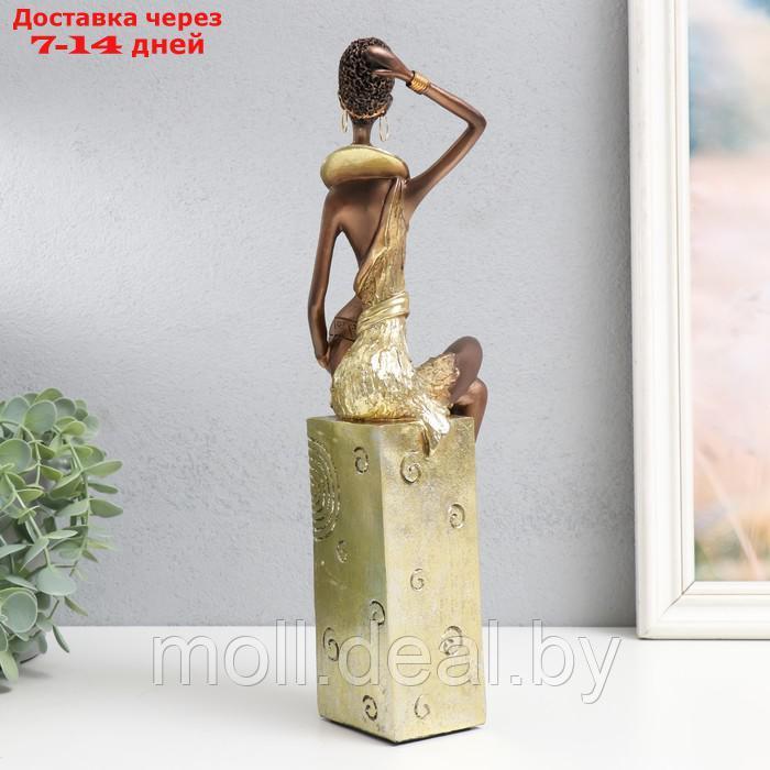 Сувенир полистоун "Африканка с кувшином, на подставке" золото узор - круги 10,5х8х33,5 см - фото 3 - id-p214088746