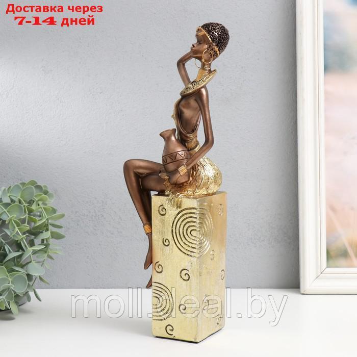 Сувенир полистоун "Африканка с кувшином, на подставке" золото узор - круги 10,5х8х33,5 см - фото 4 - id-p214088746