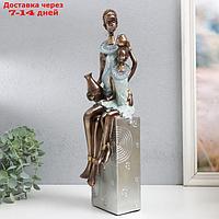 Сувенир полистоун "Африка - Мать и ребёнок" серебро 11,5х12х41 см