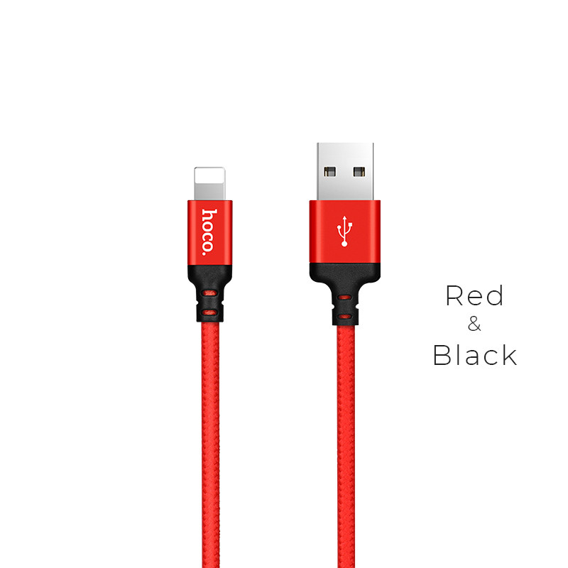 Кабель Lightning - USB 1м - HOCO X14, 2A, нейлоновая оплетка, красный - фото 1 - id-p214097121