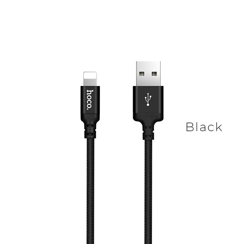 Кабель Lightning - USB 1м - HOCO X14, 2A, нейлоновая оплетка, чёрный - фото 1 - id-p214097196
