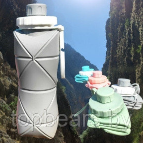 Бутылка складная силиконовая спортивная Silicon Folding Bottle, 600 ml Серый - фото 1 - id-p212674145