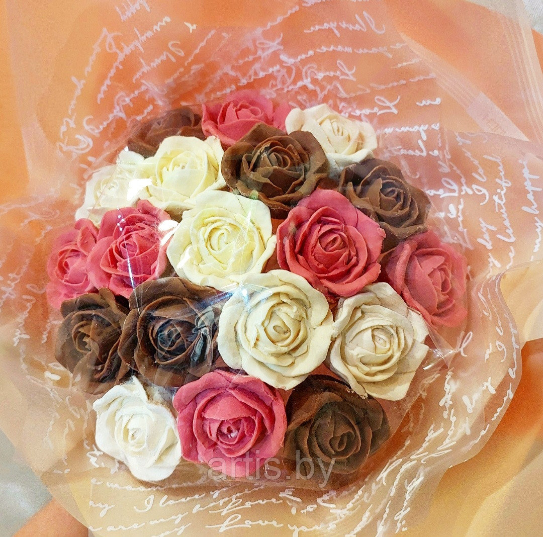 Шоколадный букет из 19 роз (ручная работа). - фото 9 - id-p144713737