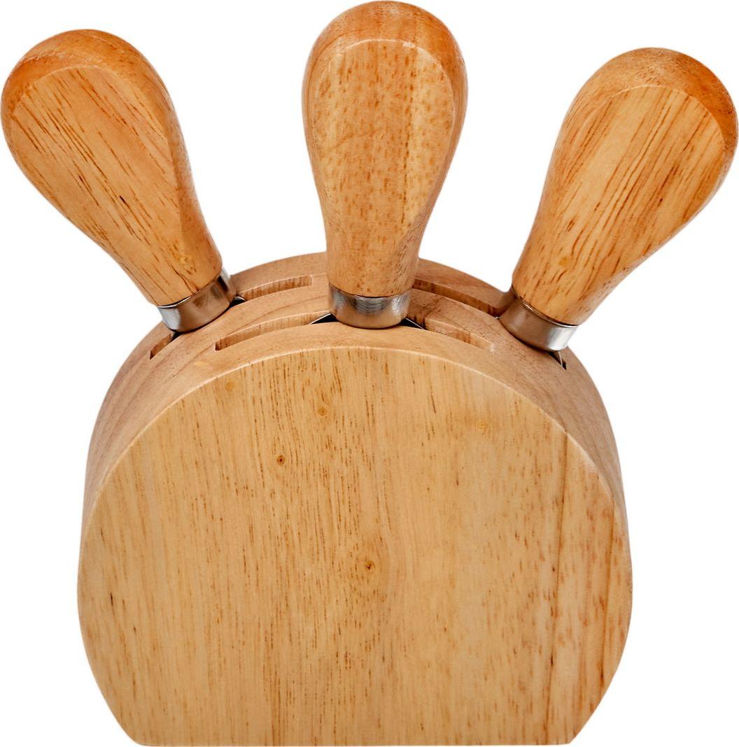 Набор для резки сыра с подставкой 3 пр.8,5x8x4см, гевея, нерж. сталь, круглая